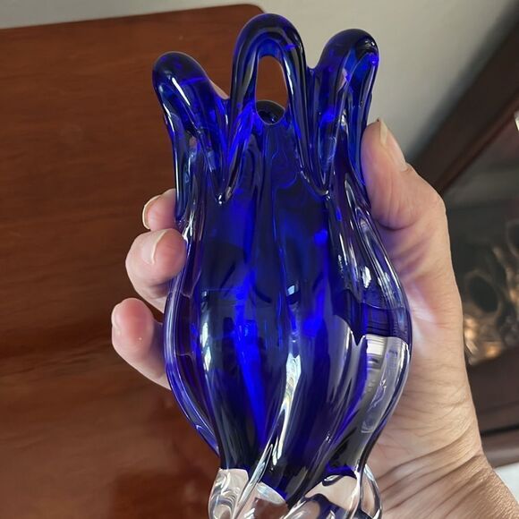 Josef Hospodka Vintage Bohemian Colbalt Vase Chez Republic Cut out Top 1960’s - Picture 4 of 6